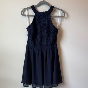 Lulu's Navy Lover’s Game Lace Fit & Flare Dress
